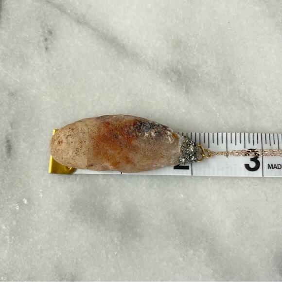 Handmade | Cream White Orange Geode Pendant 32in 14K Gold Filled Chain Necklace - Picture 4 of 6
